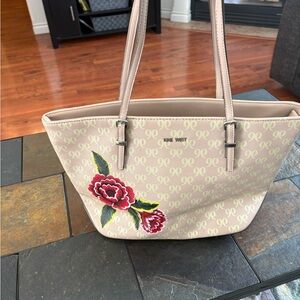 Nine West Cream Tote with Red Floral Accent